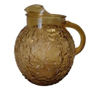 Vintage 1960s Anchor Hocking Honey Gold Textured Ball Jug In Milano 8in